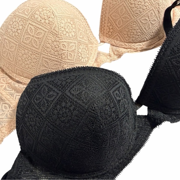 Rene Rofe Lace Push Up Bra Set of 2 Black and Nude 36D Underwire Padded - Picture 2 of 8